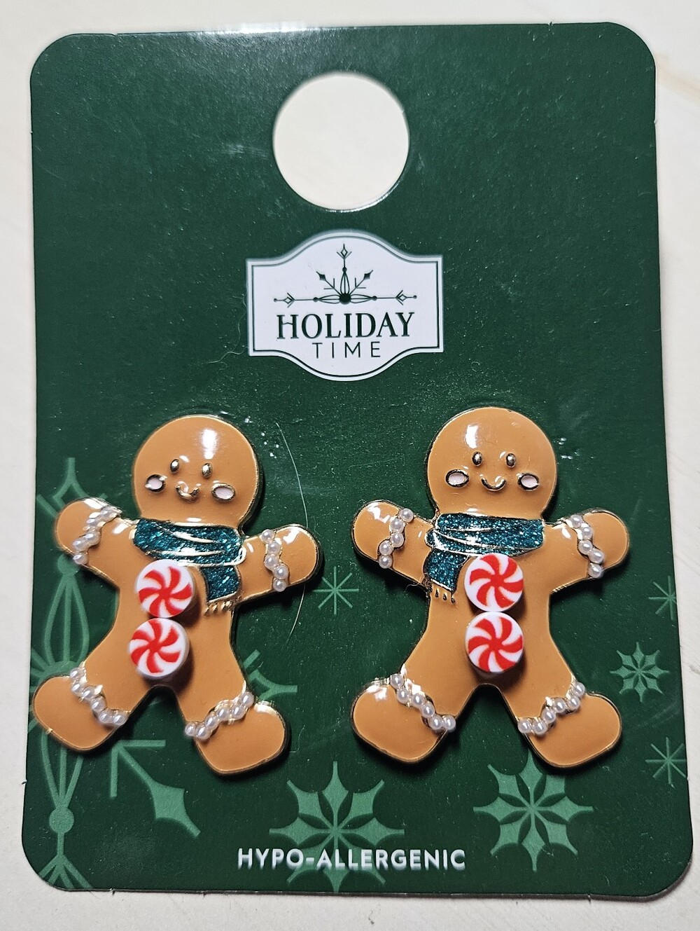 New Holiday Time Gingerbread Man Stud Earrings Hypoallergenic Christmas